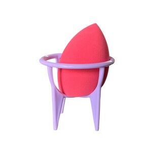 Pink Reddish Full Size Sponge Beauty Blender Open Raised Storage Stand Container